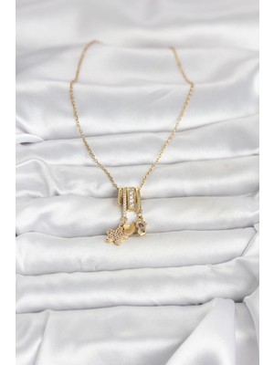 Luord - Store 316L Çelik Gold Zirkon Taşlı Deniz Tema Charmlı Kadın Kolye - Lisinya