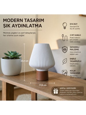 Modern Dekoratif Masa Lambası –beyaz, E14 Duy, 2m Kablolu, Minimal Gece Lambası, Şık Aydınlatma
