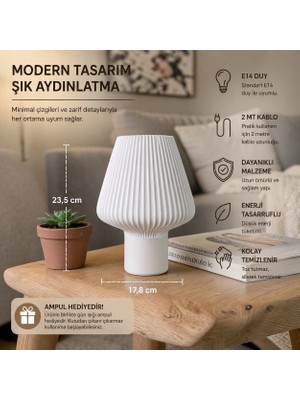 Modern Dekoratif Masa Lambası –beyaz, E14 Duy, 2m Kablolu, Minimal Gece Lambası, Şık Aydınlatma