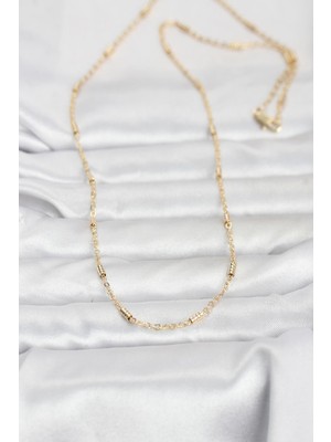 Luord - Store cm 14K Gold Renk Bar Zincir Model 60 cm Kadın Kolye - Lisinya