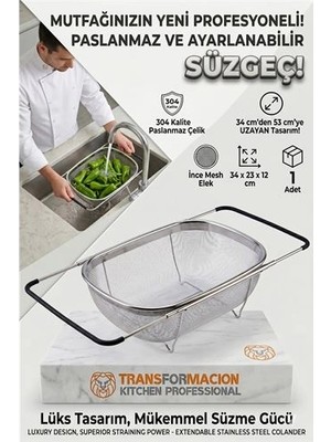 Luord - Store Mey Ithalat® Ayarlanabilir Lavabo Üstü Süzgeç - Paslanmaz Çelik Makarna Meyve Sebze Yıkama Sepeti 723131
