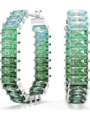 Swarovski Matrix Halka Küpe Baget Kesim Yeşil Rodyum Kaplama