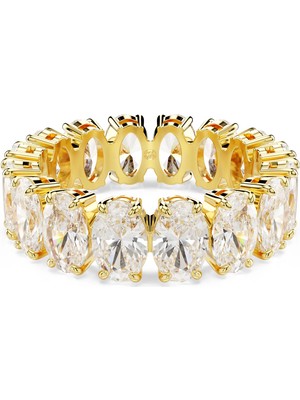 Swarovski Matrix Yüzük Oval Kesim Beyaz Altin Rengi Kaplama 52