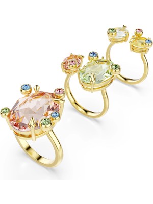 Swarovski Gema Yüzük Set (3) Karişik Kesim Çok Renkli Altin Rengi Kaplama 58