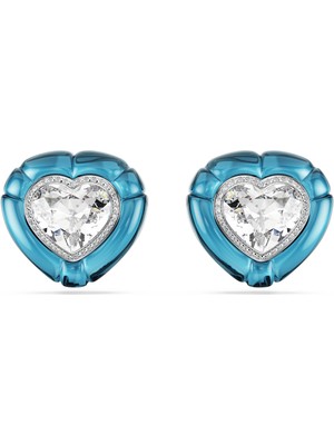 Swarovski Dulcis Klips Küpe Kalp Kesim Pavé Kalp Mavi Rodyum Kaplama