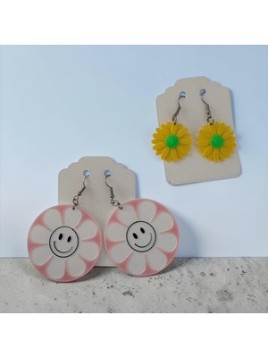Major Hobi Papatya ve Smiley Çiçek Figürlü 2li Küpe Seti - Renkli Kadın Aksesuar Seti