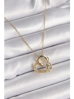 Mey Ithalat® 316L Çelik Gold Renk Zincir Zirkon Taş Detaylı Kalp Model Sonsuzluk Detay Kadın Kolye