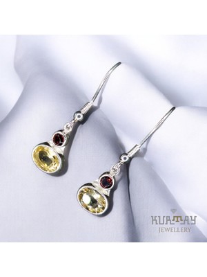 KURTAY JEWELLERY Citrine ve Garnet Taşlı Gümüş Küpe