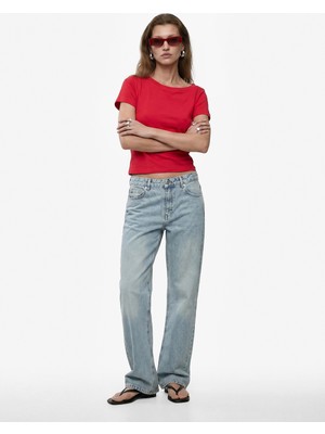 Koton Pamuklu Slim Fit Düşük Omuz Kayık Yuvarlak Yaka Kısa Kollu Tişört