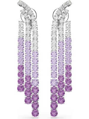 Swarovski Matrix Klips Küpe Renk Geçişli Yuvarlak Kesim Mor Rodyum Kaplama