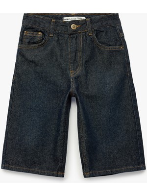 Koton Düğmeli Cepli Loose Fit Bermuda Denim Şort