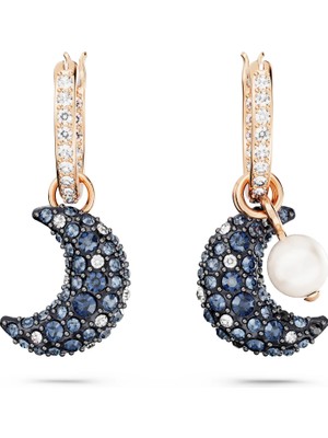 Swarovski Luna Drop Küpe Moon Renkli Pembe Altin Rengi Kaplama