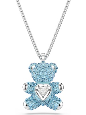 Swarovski Teddy Kolye Ayicik Mavi Rodyum Kaplama