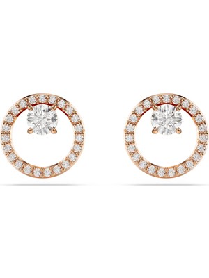 Swarovski Constella Stud Küpe Round Cut Beyaz Pembe Altin Rengi Kaplama