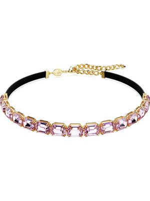 Swarovski Millenia Tennis Choker Kolye Octagon Kesim Mor Altin Rengi Kaplama