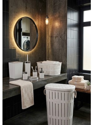 Buclee Vira 7 Parça Lüks Banyo Seti 65 Lt Çamaşır Sepeti + Çamaşır Selesi & 5’li Banyo Takımı Beyaz