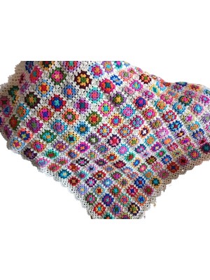 El Örgüsü Etnik Otantik Motifli Ekru Koltuk Şalı (95 cm x 95 Cm)