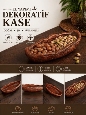 Art By Aslı El Yapımı Dekoratif Sunum Tabağı 29X11 cm | Çok Amaçlı Ahşap Görünümlü Servis Tabağı Kuruyemiş Ekmek Sunumluk