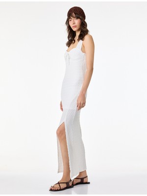 Koton Bürümcük Kumaş Kalp Yaka Kolsuz Uzun Bodycon Elbise