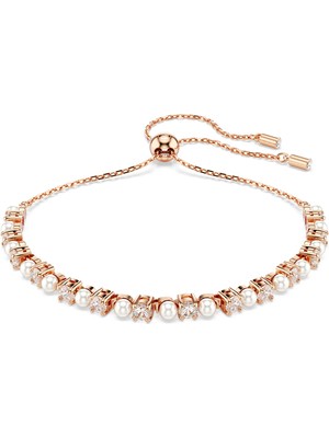 Swarovski Matrix Bileklik Kristal Inci Round Cut Beyaz Pembe Altin Rengi Kaplama