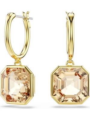 Swarovski Millenia Damla Küpe Kare Kesim Karamel Sari Altin Rengi Kaplama Std