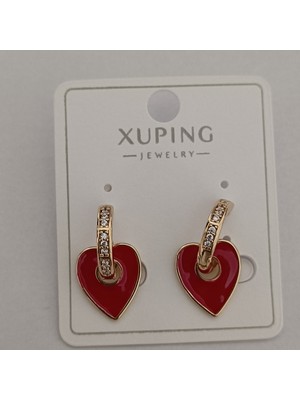 Xuping Kaliteli Paslanmaz Çelik Antialerjik Kırmızı Mineli Kalp Model Küpe