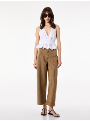Koton Normal Bel Cep Detaylı Nervürlü Kısa Geniş Paça Pantolon - Culotte Jeans