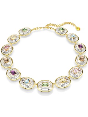 Swarovski Chroma Tennis Kolye Octagon Kesim Çok Renkli Altin Rengi Kaplama