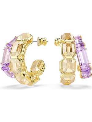 Swarovski Millenia Halka Küpe Karişik Kesim Çok Renkli Sari Altin Rengi Kaplama Std