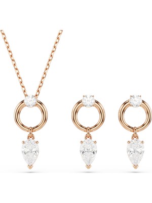 Swarovski Mesmera Set Armut Kesim Yuvarlak Kesim Beyaz Pembe Altin Rengi Kaplama