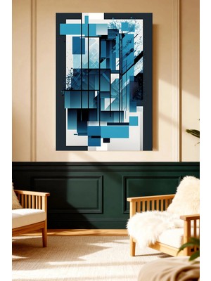 Mushen Studio Soyut Mavi Geometrik Bloklar Kanvas Tablo Modern Duvar Dekoru Sanat Eseri Çerçevesiz Ev Ofis