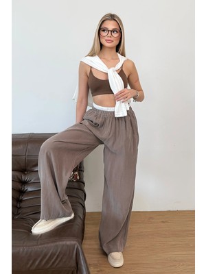 Giysa Kadın Beli Lastikli Çift Cepli Modal Kumaş Pantolon Açık Kahverengi - MW0000339