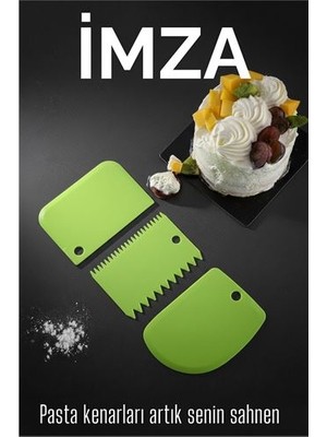 Renas Store 3’lü Dekoratif Şekillendirme Aparatı Hamur Pasta Kazıma (Düz Dişli Kavisli)