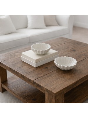 Lumi Home Beyaz Beton Dekoratif Yelpaze Formlu Dalgalı Tabak – Iskandinav Bohem Takı & Sunum Tabağı (2’li Set)
