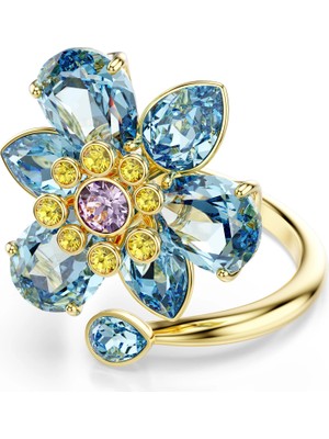Swarovski Idyllia Open Yüzük Karişik Kesim Çiçek Mavi Altin Rengi Kaplama 60