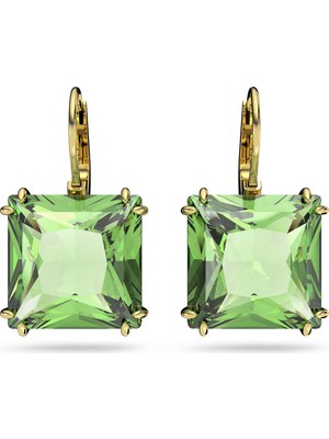 Swarovski Millenia Drop Küpe Square Cut Yeşil Sari Altin Rengi Kaplama