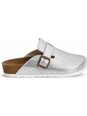Sivarro Unisex Boston Gümüş Kapalı Burun Terlik Rahat Taban Günlük Ev & Dış Mekan Konforlu Şehir Terliği