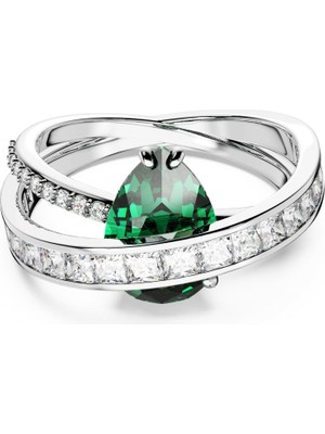 Swarovski Hyperbola Yüzük Mixed Cut Double Bands Yeşil Rodyum Kaplama 58