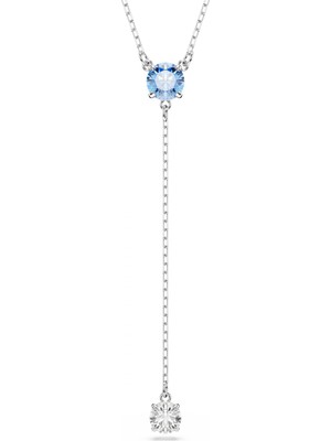 Swarovski Stilla Attract Y-Kolye Yuvarlak Kesim Mavi Rodyum Kaplama Std