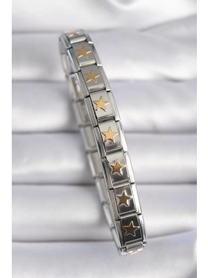 Renas Store 316L Çelik Gümüş Renk Gold Yıldız Işleme Nomination Kadın Bileklik - TJ-BB6463