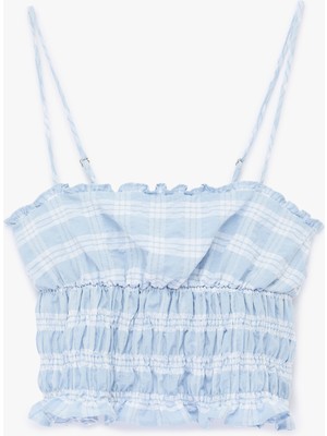 Koton Slim Fit Gofre Kumaş Gipeli Kolsuz Kareli Crop Bluz