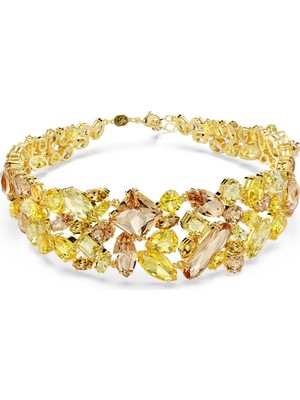 Swarovski Gema Choker Kolye Karişik Kesimler Sari Altin Rengi Kaplama