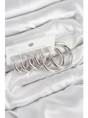 Renas Store Pirinç Halka Model Gümüş Renk Kadın Set Küpe - TJ-BKP11056
