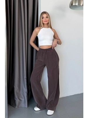 Giysa Kadın Beli Ayarlanabilir çift Cepli Bol Paça pantolon Kahverengi - MW0001515