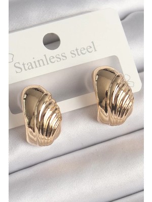 Renas Store Pirinç Gold Renk Işleme Detaylı Yarım Halka Model Kadın Küpe - TJ-BKP10245
