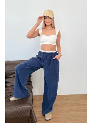 Giysa Kadın Beli Lastikli Çift Cepli Modal Kumaş Pantolon Lacivert - MW0000339