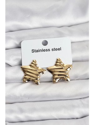 Renas Store 316L Çelik Gold Renk Yıldız Model Kadın Küpe - TJ-BKP11507