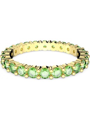 Swarovski Matrix Yüzük Round Cut Yeşil Sari Altin Rengi Kaplama 50