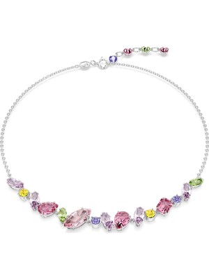 Swarovski Gema Kolye Mixed Cut Mini Frontal Renkli Rodyum Kaplama