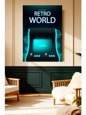 Mushen Studio Classic Retro World Arcade Makinesi Kanvas Tablo Retro Duvar Dekoru Sanat Eseri Çerçevesiz Ev Ofis